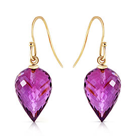 19 CTW 14K Solid Gold Fish Hook Earrings Natural Amethyst