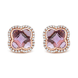 True 18K Rose Gold 3/8 Cttw Diamond and 11x11mm Clover-Cut Purple Amethyst Gemstone Clover Halo Stud Earrings (G-H Color, SI1-SI2 Clarity)