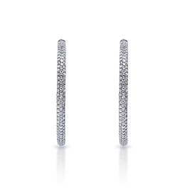 True 1.75 inch Pave Hoop 4 Carats Round Brilliant Diamond Hoop Earrings in 14k White Gold
