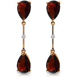 14K Solid Rose Gold Diamonds & Garnets Dangling Earrings