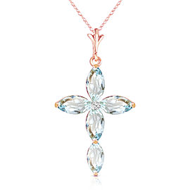 14K Solid Rose Gold Necklace with Natural Diamond & Aquamarines