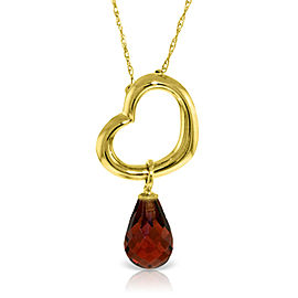 14K Solid Gold Heart Necklace with Dangling Natural Garnet