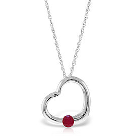 14K Solid White Gold Heart Necklace with Natural Ruby