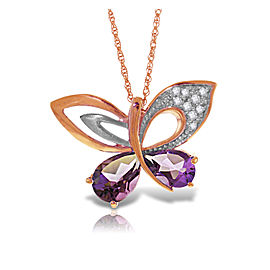 14K Solid Rose Gold Batterfly Necklace with Natural Diamonds & Amethysts
