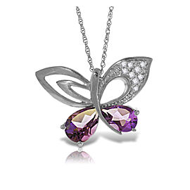 14K Solid White Gold Batterfly Necklace with Natural Diamonds & Amethysts