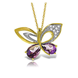 14K Solid Gold Batterfly Necklace with Natural Diamonds & Amethysts