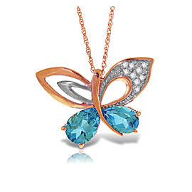 14K Solid Rose Gold Batterfly Necklace with Natural Diamonds & Blue Topaz