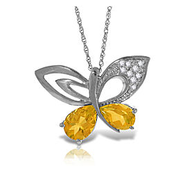 14K Solid White Gold Batterfly Necklace withNatural Diamonds & Citrines