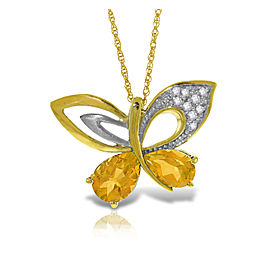 14K Solid Gold Batterfly Necklace withNatural Diamonds & Citrines
