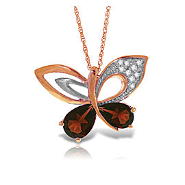14K Solid Rose Gold Batterfly Necklace withNatural Diamonds & Garnets