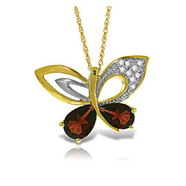 14K Solid Gold Batterfly Necklace withNatural Diamonds & Garnets
