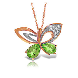 14K Solid Rose Gold Batterfly Necklace with Natural Diamonds & Peridots