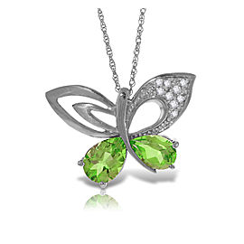 14K Solid White Gold Batterfly Necklace with Natural Diamonds & Peridots