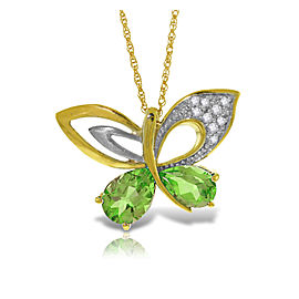 14K Solid Gold Batterfly Necklace with Natural Diamonds & Peridots