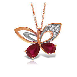 14K Solid Rose Gold Batterfly Necklace withNatural Diamonds & Ruby