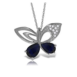 14K Solid White Gold Batterfly Necklace with Natural Diamonds & Sapphires