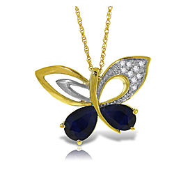 14K Solid Gold Batterfly Necklace with Natural Diamonds & Sapphires