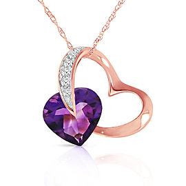 14K Solid Rose Gold Heart Necklace with Natural Diamond & Amethyst