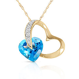 14K Solid Gold Heart Necklace with Natural Diamonds & Blue Topaz