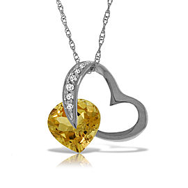 14K Solid White Gold Heart Necklace withNatural Diamond & Citrine