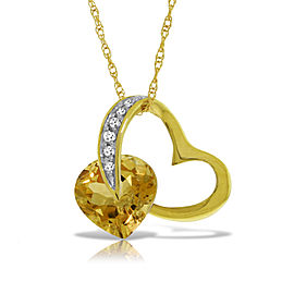 14K Solid Gold Heart Necklace withNatural Diamond & Citrine