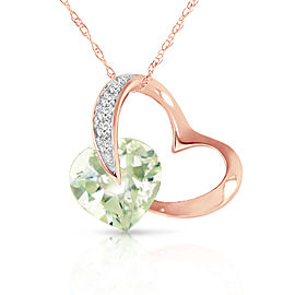 14K Solid Rose Gold Heart Necklace with Natural Diamond & Green Amethyst