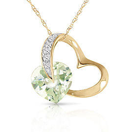 14K Solid Gold Heart Necklace with Natural Diamond & Green Amethyst