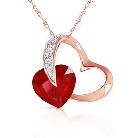 14K Solid Rose Gold Heart Necklace withNatural Diamond & Ruby