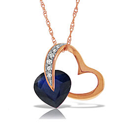 14K Solid Rose Gold Heart Necklace with Natural Diamond & Sapphire