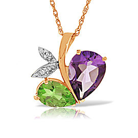 14K Solid Rose Gold Modern Heart Necklace Combination Of Amethyst, Peridot & Diamond
