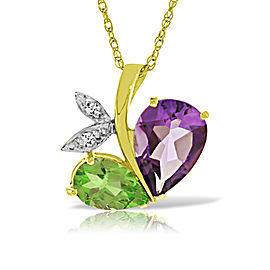 14K Solid Gold Modern Heart Necklace Combination Of Amethyst, Peridot & Diamond