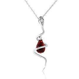 14K Solid White Gold Snake Necklace withDangling Briolette Garnet & Diamond