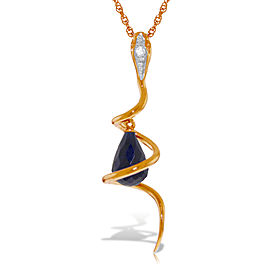 14K Solid Rose Gold Snake Necklace with Dangling Briolette Dyed Sapphire & Diamond