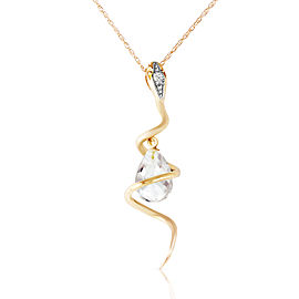 14K Solid Gold Snake Necklace with Dangling Briolette White Topaz & Diamond