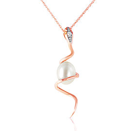 14K Solid Rose Gold Snake Necklace with Cultured Pearll Shape Natural Cultured Pearl & Diamond