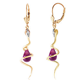 14K Solid Gold Snake Earrings with Dangling Briolette Amethysts & Diamonds