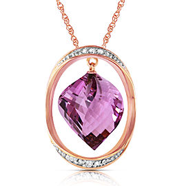 14K Solid Rose Gold Necklace with Natural Twisted Briolette Amethyst & Diamonds