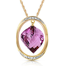 14K Solid Gold Necklace with Natural Twisted Briolette Amethyst & Diamonds
