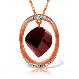 14K Solid Rose Gold Necklace withTwisted Briolette Dyed Green Ruby & Diamonds