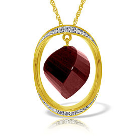 14K Solid Gold Necklace withTwisted Briolette Dyed Green Ruby & Diamonds