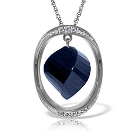 14K Solid White Gold Necklace with Twisted Briolette Dyed Sapphire & Diamonds
