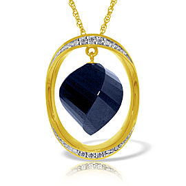 14K Solid Gold Necklace with Twisted Briolette Dyed Sapphire & Diamonds