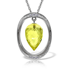 14K Solid White Gold Necklace with Diamonds & Briolette Pointy Drop Lemon Quartz