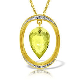 14K Solid Gold Necklace with Diamonds & Briolette Pointy Drop Lemon Quartz