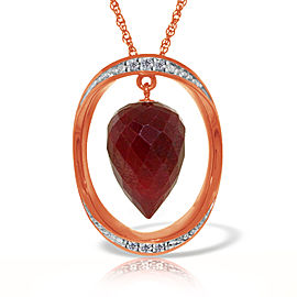 14K Solid Rose Gold Necklace withDiamonds & Briolette Pointy Drop Dyed Ruby