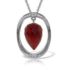 14K Solid White Gold Necklace withDiamonds & Briolette Pointy Drop Dyed Ruby