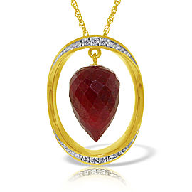 14K Solid Gold Necklace withDiamonds & Briolette Pointy Drop Dyed Ruby