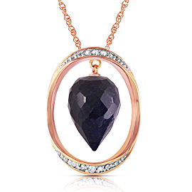 14K Solid Rose Gold Necklace with Diamonds & Briolette Pointy Drop Dyed Sapphire