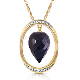 14K Solid Gold Necklace with Diamonds & Briolette Pointy Drop Dyed Sapphire
