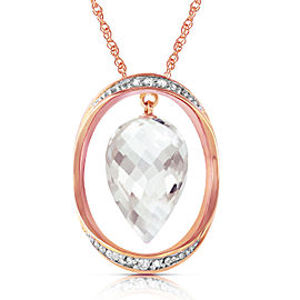 14K Solid Rose Gold Necklace with Diamonds & Briolette Pointy Drop White Topaz